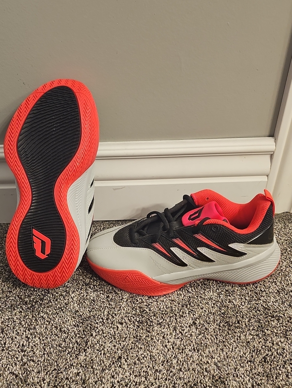 adidas Kids Sneakers in Black, White & Coral Pink